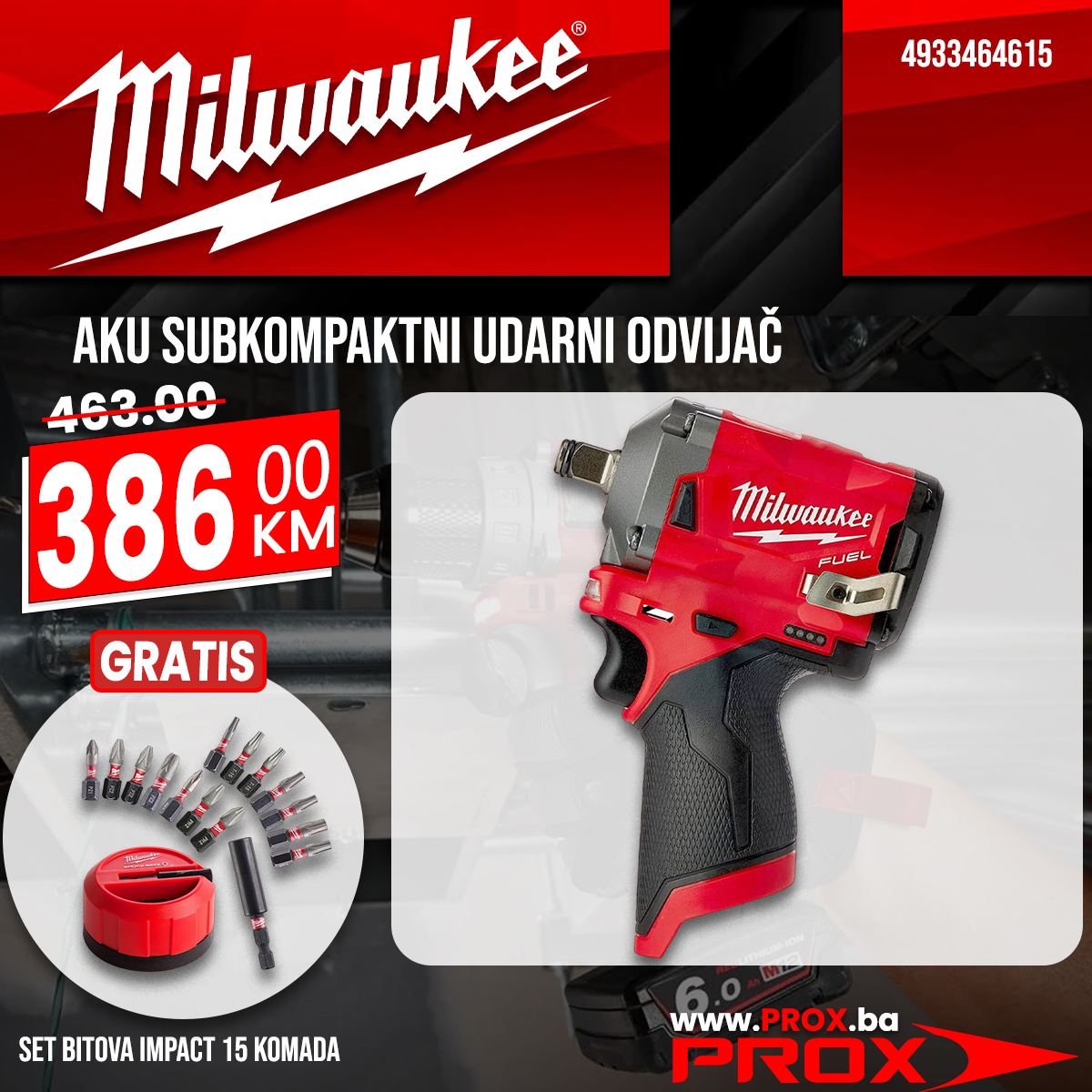 Aku udarni odvijač Milwaukee M12 FIWF12 0 12V 339Nm 4933464615 GRATIS