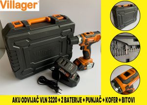 Aku bušilica - odvijač Villager sa priborom dvije 1.5Ah baterije i punjačem u koferu VLN 3220 (2BSC)