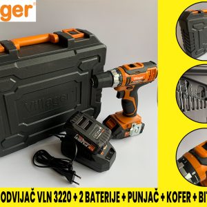 Aku bušilica - odvijač Villager sa priborom dvije 1.5Ah baterije i punjačem u koferu VLN 3220 (2BSC)