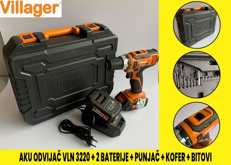 Aku bušilica - odvijač Villager sa priborom dvije 1.5Ah baterije i punjačem u koferu VLN 3220 (2BSC)