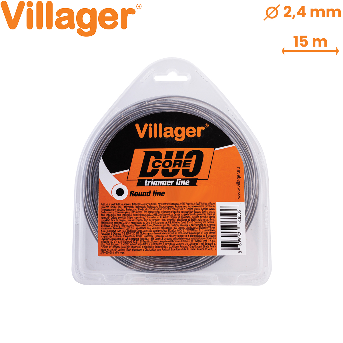 Rezna nit - silk Villager Duo Core za trimere 2,4mm x 15 metara, okrugli Rezna nit - silk za trimere Villager Duo Core 2.4mm x 15m okrugli