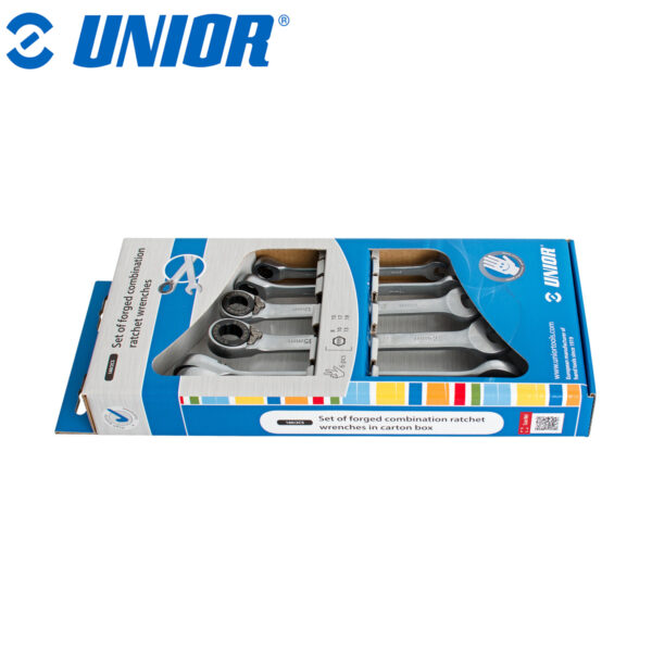 Set viljuškasto-okastih ključeva sa račnom-gedorom za rad na visini u kartonskoj kutiji UNIOR 160 623709 8-19/6
