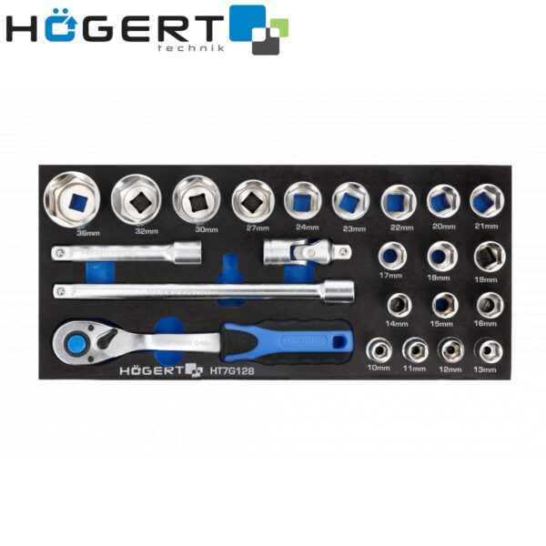 Set ručnih alata sa račnom-gedorom Hoegert HT7G128 1/2” 23-dijelni
