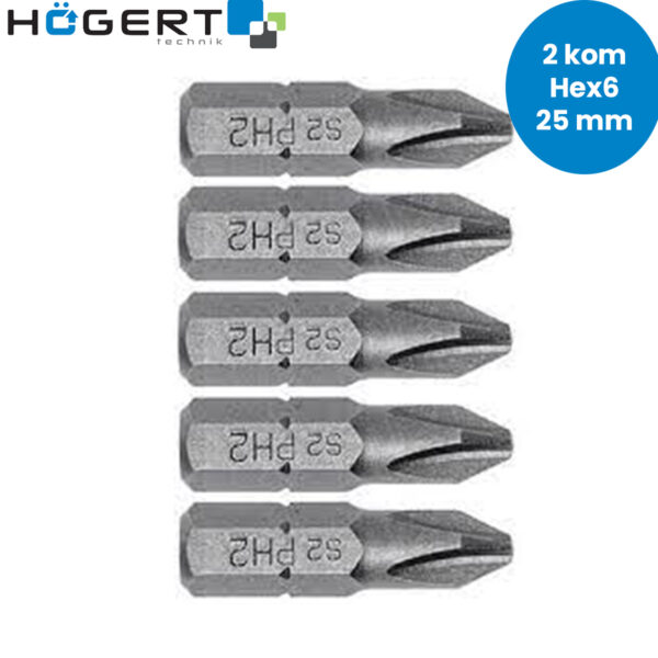 Set bitova za izvijače-šarafcigere Hoegert 2-dijelni 25mm Hex6 HT1S346