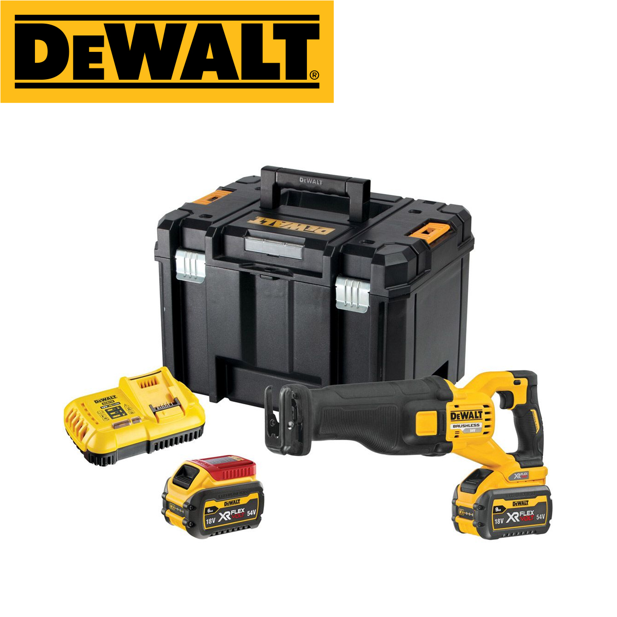 Aku recipročna pila sa dvije 9Ah baterije i punjačem u koferu 54V XR FlexVolt DeWalt DCS389X2 Aku recipročna pila - lisičiji rep DeWalt FlexVolt DCS389X2 54V XR sa dvije 9Ah baterije i punjačem u TSTAK koferu