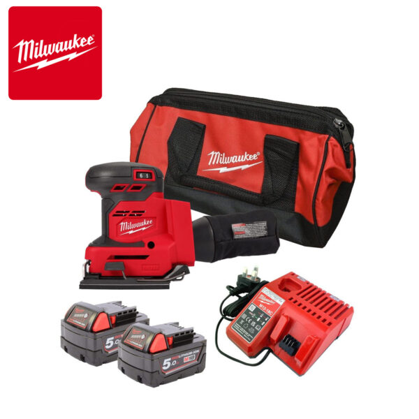 Aku vibraciona brusilica - šlajfarica Milwaukee M18 BQSS-502B 4933479967 sa dvije 5Ah baterije i punjačem u koferu