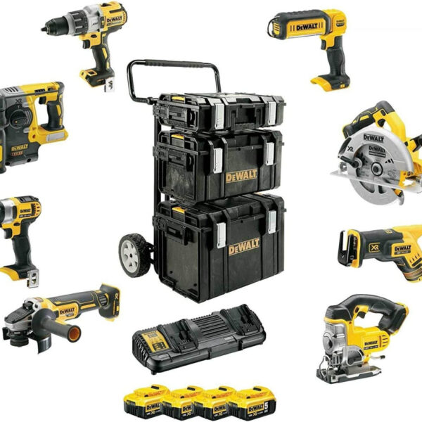 Aku set alata 8-dijelni DeWalt DCK854P4 18V XR sa četiri 5Ah baterije i punjačem u TSTAK koferima