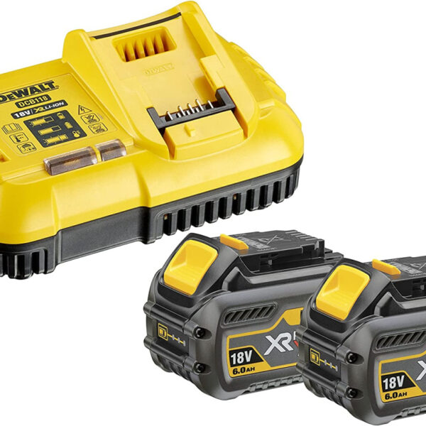 Aku set - dvije 6Ah baterije i 8A brzi punjač DeWalt FlexVolt 18V XR DCB118T2