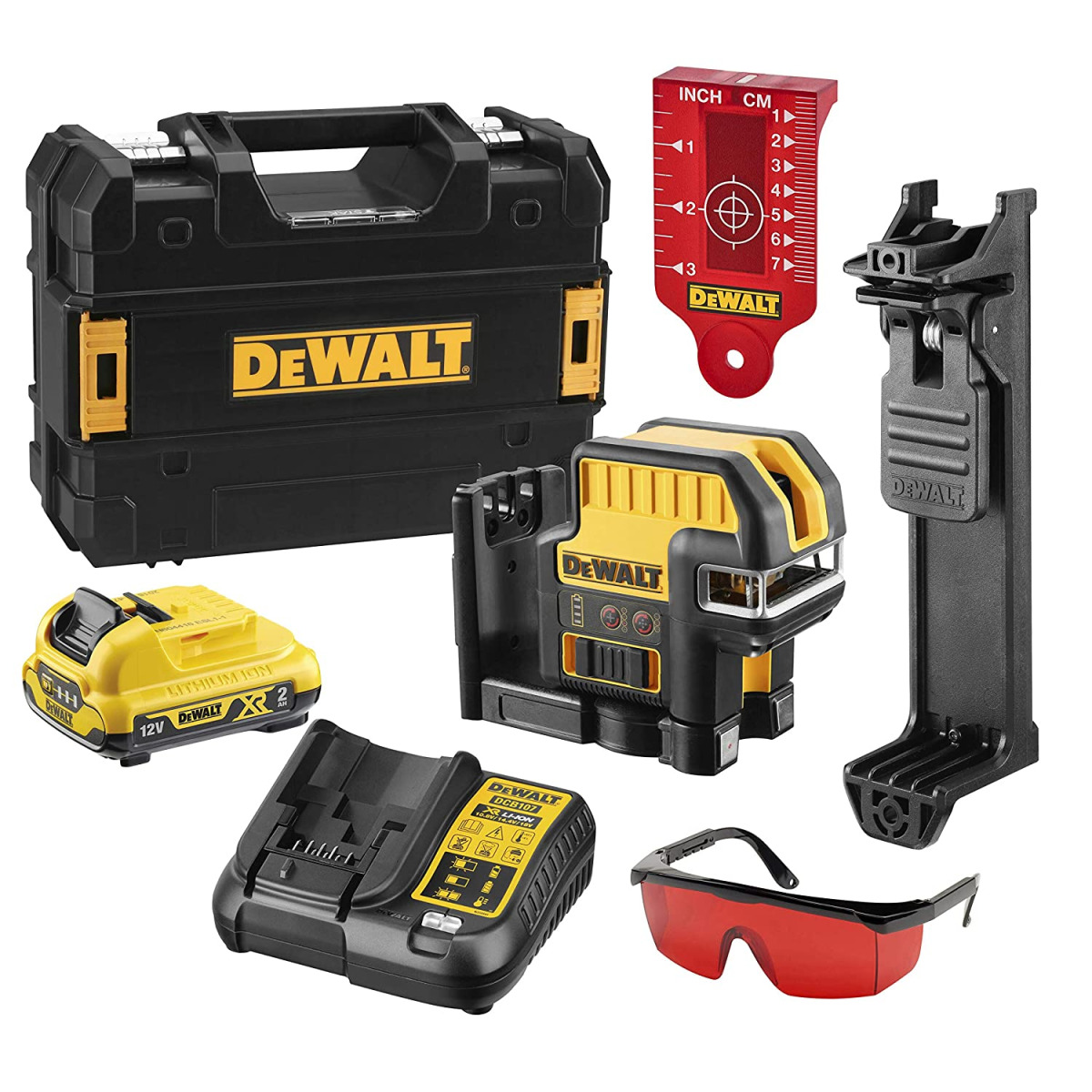 Laserski nivelir križni DeWalt DCE0825D1R 12V XR sa priborom 2Ah baterijom i punjačem u koferu
