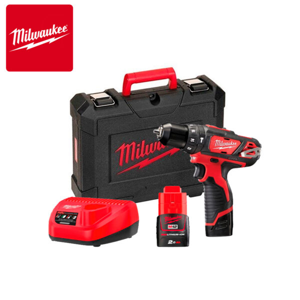 Aku udarna bušilica Milwaukee M12 BPD-202C 4933441940 12V 30Nm sa dvije 2Ah baterije i punjačem u koferu