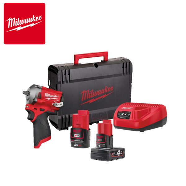 Aku udarni odvijač Milwaukee M12 FIW38-422X 4933464613 sa dvije baterije i punjačem u koferu 12V 339Nm