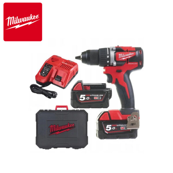 Aku bušilica-odvijač Milwaukee M18 CBLDD-502C 4933464556 bez četkica sa dvije 5Ah baterije i punjačem u koferu 18V 60Nm