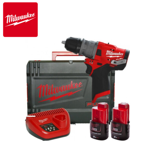 Aku udarna bušilica sa izmjenjivom steznom glavom Milwaukee M12 FPDX-202X 4933464136 dvije 2Ah baterije i punjačem u koferu 12V 44Nm