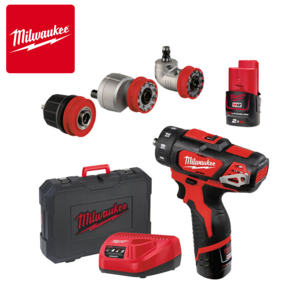 Aku bušilica-odvijač sa izmjenjivom steznom glavom Milwaukee M12 BDDXKIT-202C 4933447836 sa dvije 2Ah baterije i punjačem u koferu 12V 32Nm