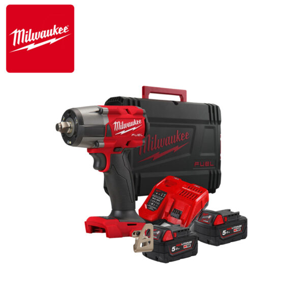 Aku udarni odvijač Milwaukee M18 FTIW2F12-502X 4933478450 sa dvije 5Ah baterije i punjačem u HD koferu 18V 745Nm