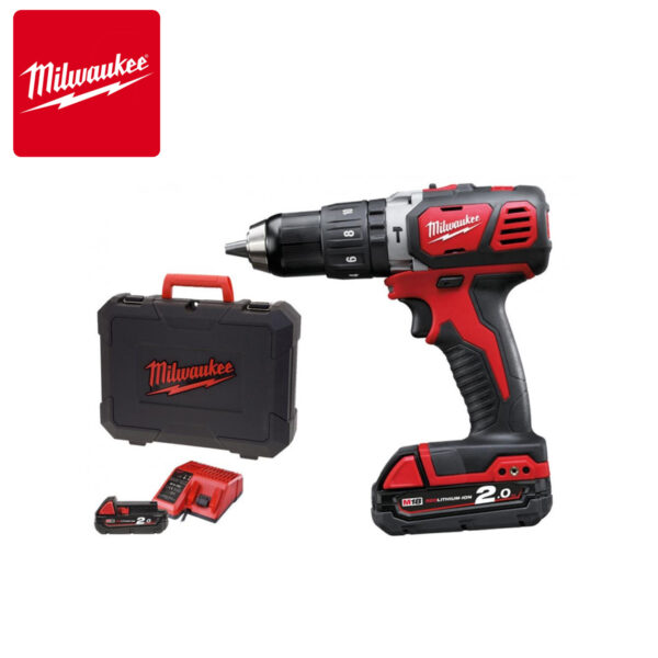Aku udarna bušilica Milwaukee M18 BPD-202C 4933443515 sa dvije 2Ah baterije i punjačem u koferu 18V 50Nm