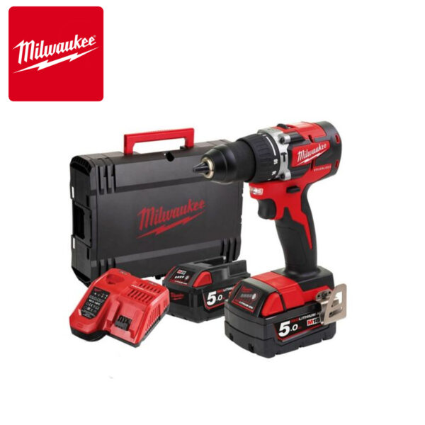Aku udarna bušilica Milwaukee M18 CBLPD-502C 4933464558 bez četkica sa dvije 5Ah baterije i punjačem u koferu 18V 60Nm