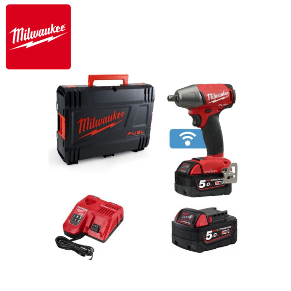 Aku udarni odvijač Milwaukee M18 ONEIWF12-502X 4933451374 sa frikcionim prstenom dvije 5Ah baterije i punjačem u HD koferu 1/2'' 18V 300Nm