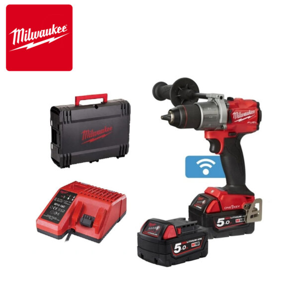 Aku udarna bušilica Milwaukee M18 ONEPD2-502X 4933464527 sa dvije 5Ah baterije i punjačem u HD koferu 18V 135Nm