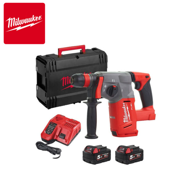 Aku udarna bušilica Milwaukee M18 CHX-502X 4933451381 SDS-Plus sa dvije 5Ah baterije i punjačem u HD koferu 26mm 18V
