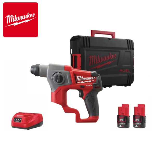Aku udarna bušilica Milwaukee M12 CH-202X 4933446046 sa dvije 2Ah baterije i punjačem u HD koferu SDS-Plus 12V