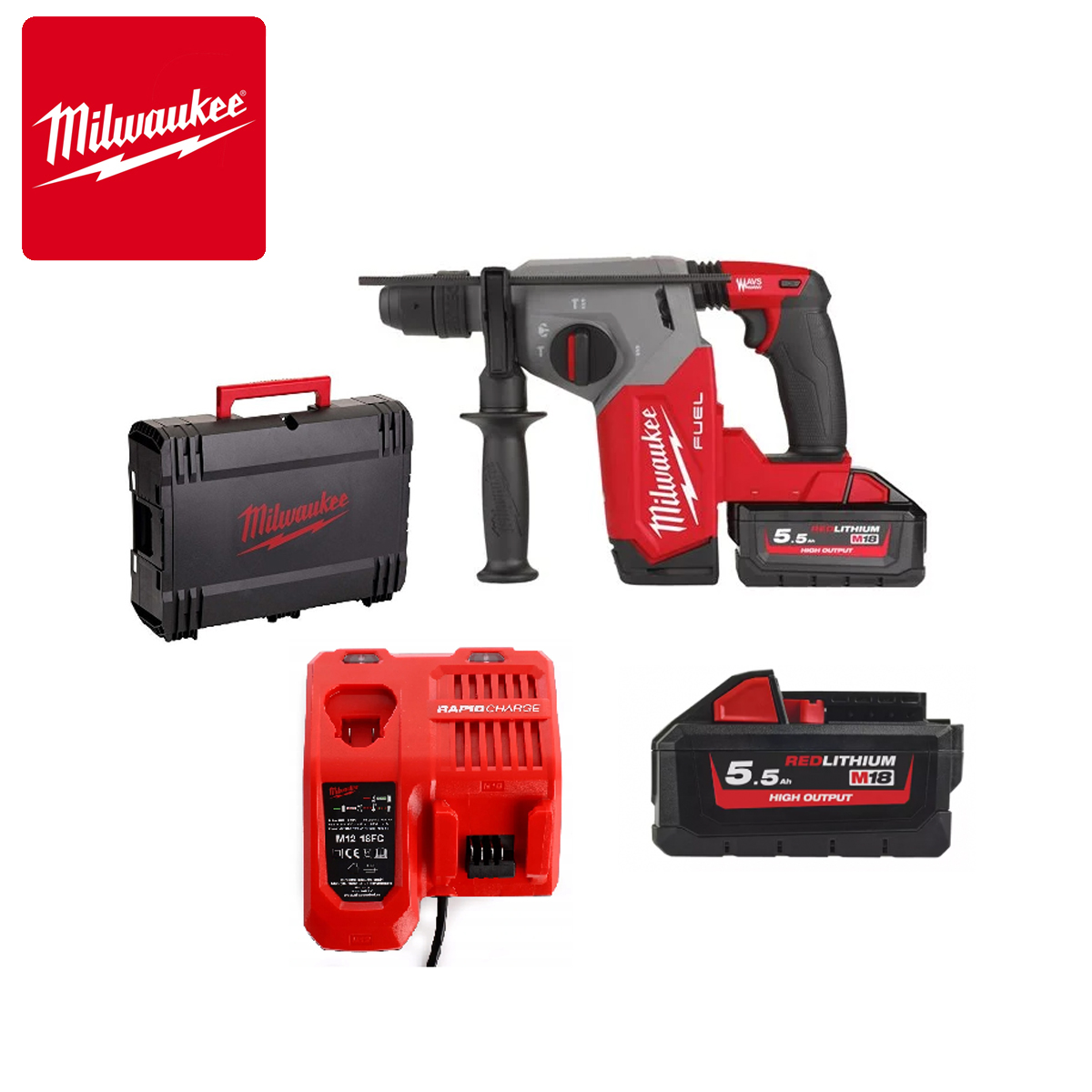 Aku čekić SDS-Plus sa dvije 5.5Ah baterije i punjačem u HD koferu 26mm 18V Milwaukee M18 FHX-552X 4933478889 Aku udarna bušilica Milwaukee M18 FHX-552X 4933478889 SDS-Plus sa dvije 5.5Ah baterije i punjačem u HD koferu 26mm 18V