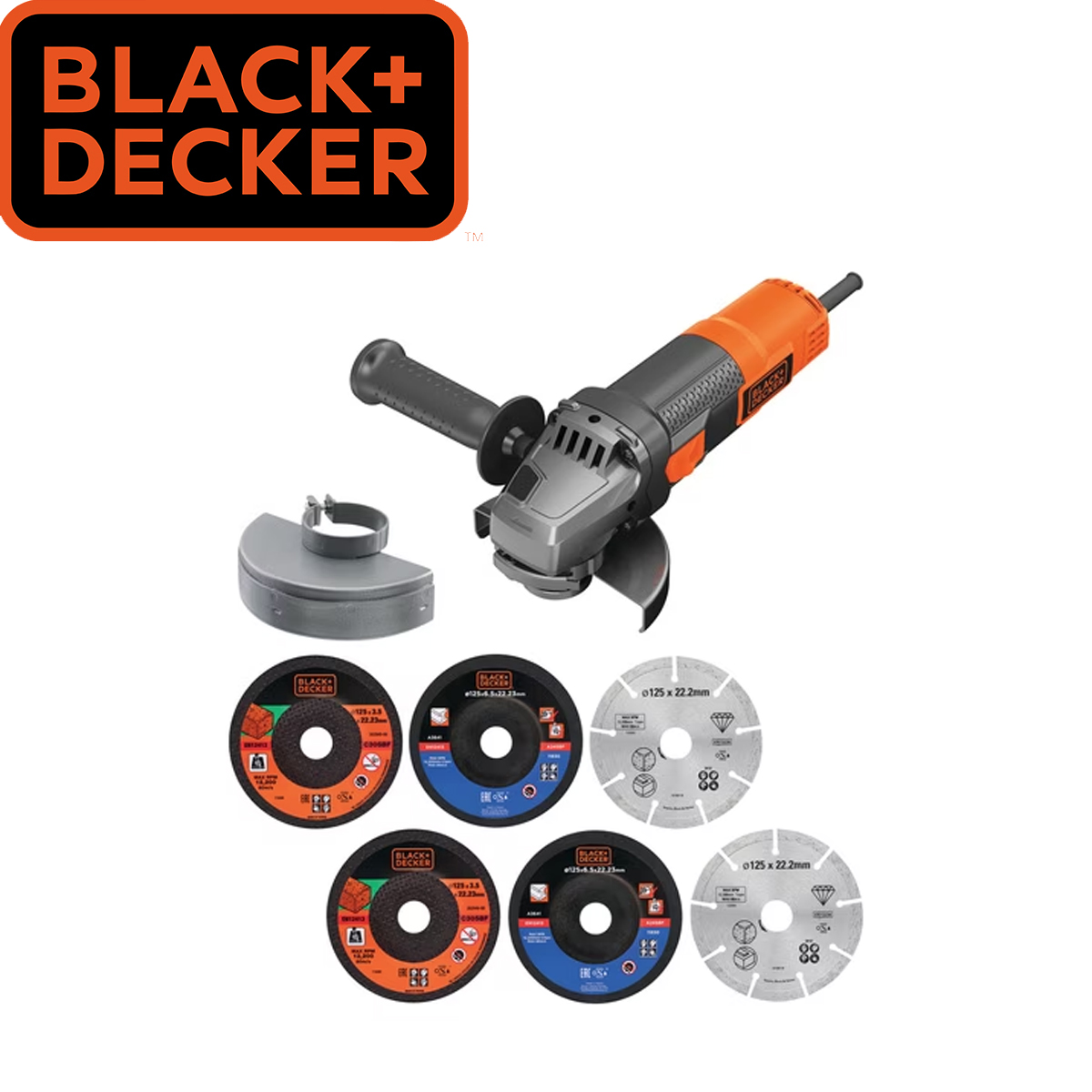 BLACK+DECKER 115mm 900W Corded Angle Grinder with Kit Box (BEG210K