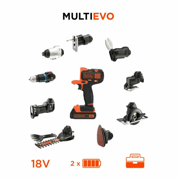 Aku bušilica – odvijač Black+Decker 18V MT218KB Multi-Evo sa zamjenjivom glavom dvije 1.5Ah baterijom i punjačem u koferu