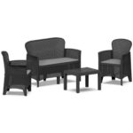 Baštenski set od ratana sto + 2 stolice + dvosjed sa 4 jastuka Jungle Green Bay 079737