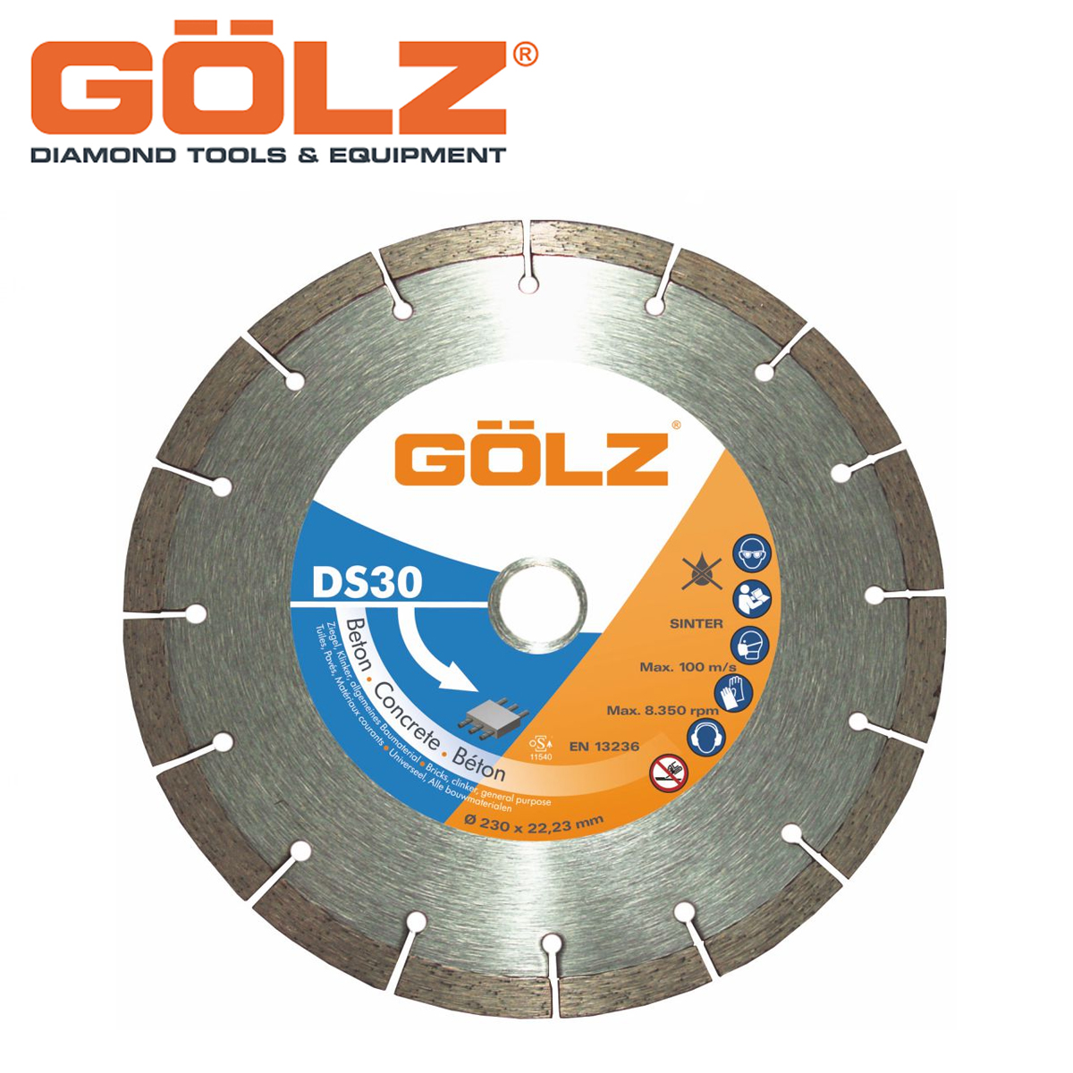 Dijamantska rezna ploča za armirani beton 230 mm GOLZ DS 30 Dijamantska rezna ploča za armirani beton GOLZ DS 30 230mm