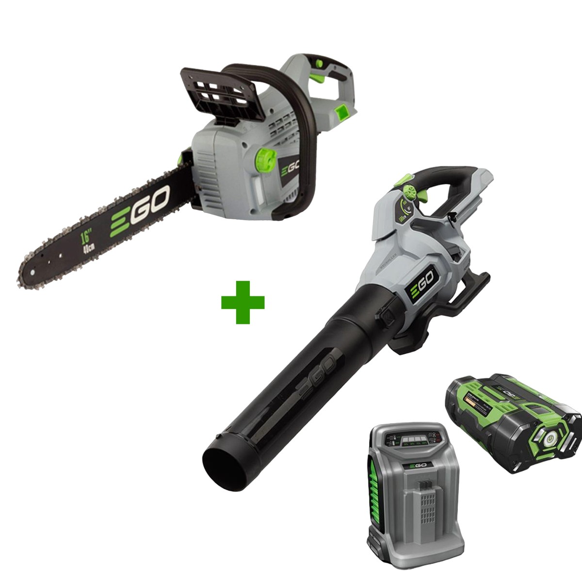 Multifunckionalni set EGO Puhač LB5804E + Akumulatorska pila - testera CS1600E Aku set puhač-duvač lišće LB5804E i pila - motorka CS1600E EGO LB5804E Kit sa baterijom i punjačem