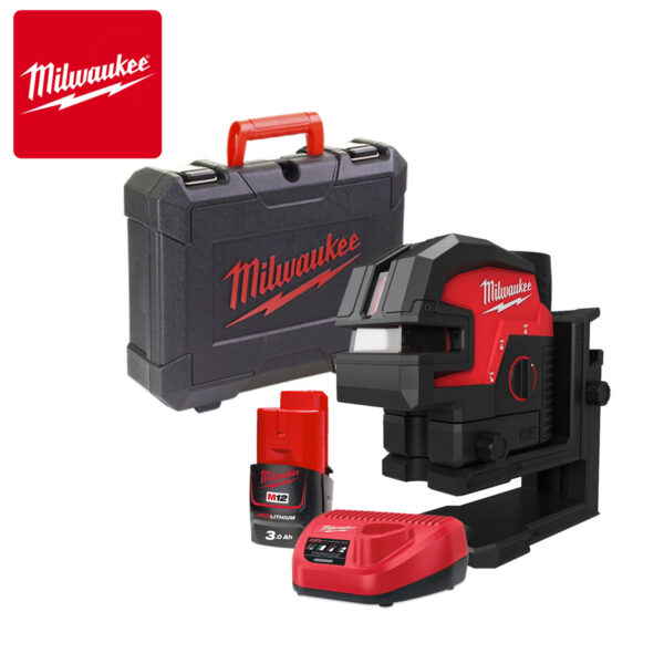 Laserski nivelir - križni Milwaukee M12 CLL4P-301C 4933479203 sa baterijom i punjačem u koferu