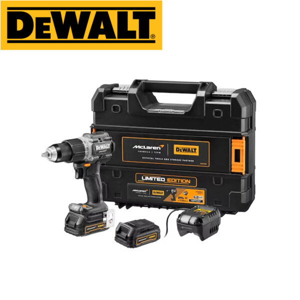 Aku udarna bušilica DeWalt McLaren DCD85ME2GT sa dvije PowerStack baterije i punjačem u koferu
