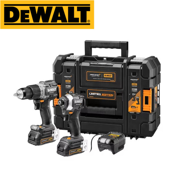 Aku set - udarna bušilica i udarni odvijač DeWalt x McLaren 18V XR sa dvije PowerStack baterije i punjačem u TSTAK koferu DCK200ME2GT