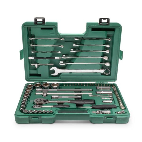 Set nasadnih ključeva i 9 viljuškasto-okastih ključeva SATA ST09519SJ 1/4" i 1/2" 76-dijelni