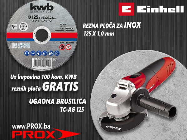 100 REZNIH PLOČA KWB + Električna ugaona-kutna brusilica Einhell TC-AG 125/850 850W 125mm 4430971 3870000016