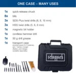 Aku udarna bušilica Scheppach C-RHD130-XS2 20V IXES SDS-Plus sa baterijom 2.0Ah i punjačem 2.4A i priborom u koferu