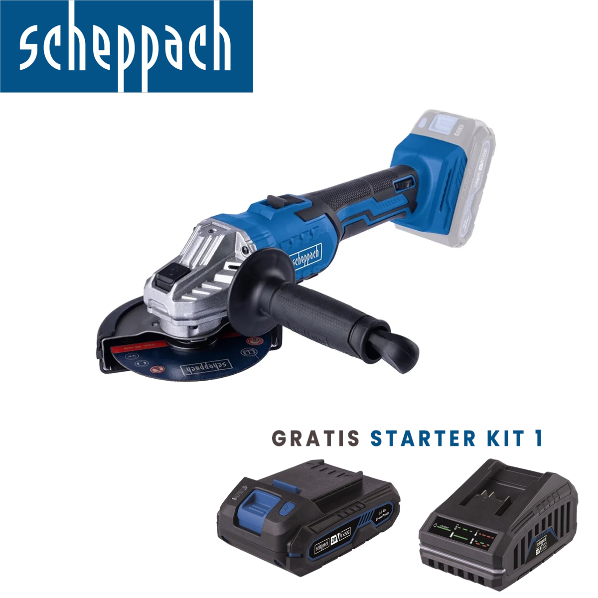 Aku ugaona-kutna brusilica Scheppach C-AG125-XS2 20V IXES 125mm sa baterijom 2.0Ah i punjačem 2.4A Aku ugaona-kutna brusilica Scheppach C-AG125-XS2 20V IXES 125mm sa baterijom 2.0Ah i punjačem 2.4A