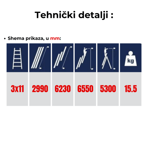 Ljestve - merdevine kombinirane AXXA 170130991 4.8m 3x11