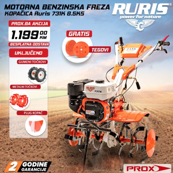 Benzinska freza - kopačica Ruris 731K 731k12021 8.5KS 83cm sa dodacima