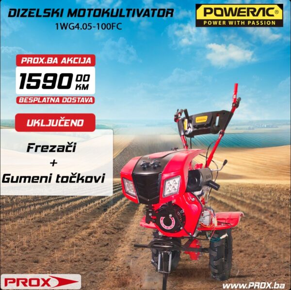 Dizelski motokultivator Powerac 1WG4.05-100FC 5.5KS