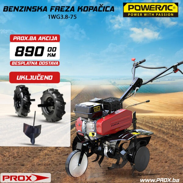 Benzinska freza - kopačica Powerac 1WG3.8-75 5.2KS 75cm sa dodacima