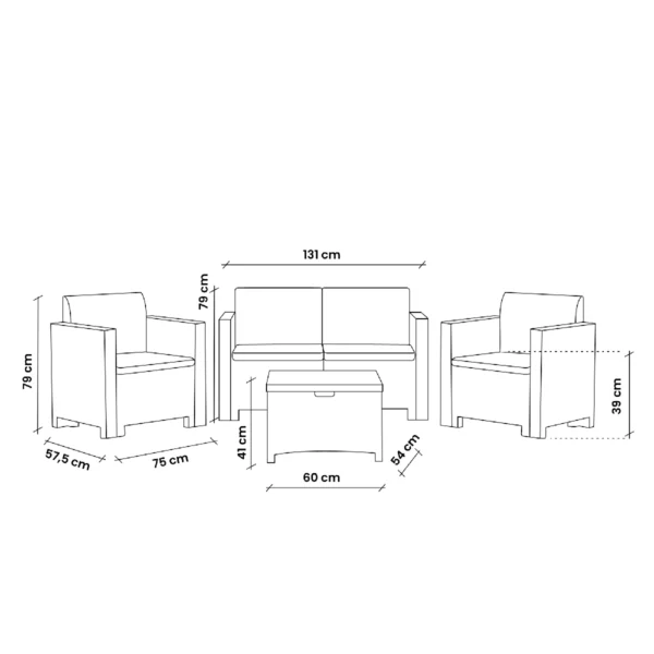 Baštenski set od ratana – bijeli Bica Nebraska 2 9067-W