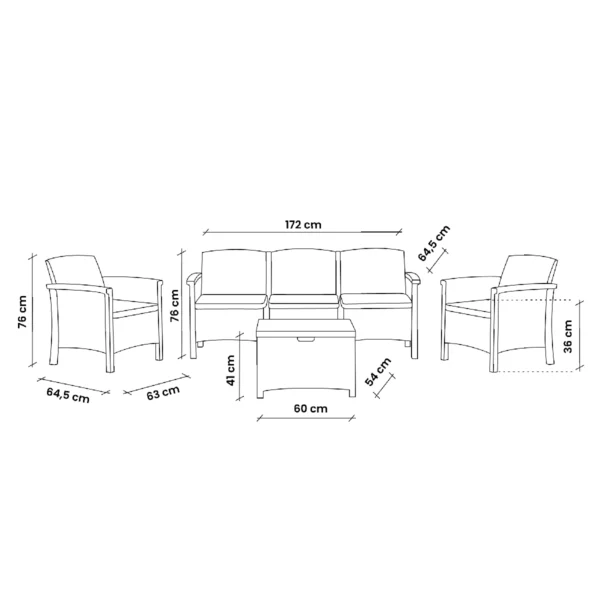 Baštenski set od ratana - sivi Bica Venezia 3 9168-G