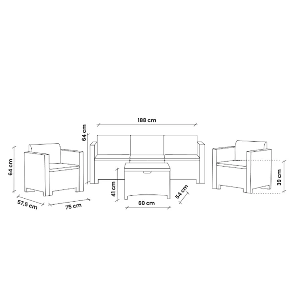 Baštenski set od ratana – sivi Bica Colorado 3 9018-G