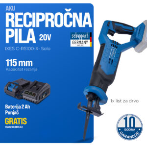 Aku recipročna pila - lisičiji rep Scheppach C-RS100-X 20V IXES 115mm sa baterijom 2.0Ah i punjačem 2.4A