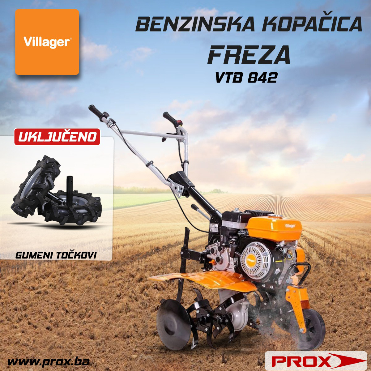 Benzinska freza - kopačica Villager VTB 842 Prime 057145 7KS 85cm sa gumenim točkovima Benzinska freza - kopačica Villager VTB 842 Prime 057145 7KS 85cm sa gumenim točkovima