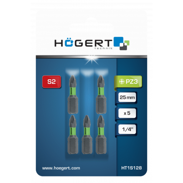 Križni bit za električne odvijače Hoegert HT1S128 PZ3 1/4" S2 25mm 5 kom