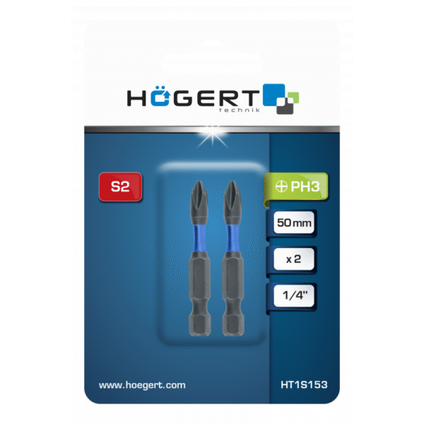 Križni bit za električne odvijače Hoegert HT1S153 PH3 1/4" S2 50mm 2 kom