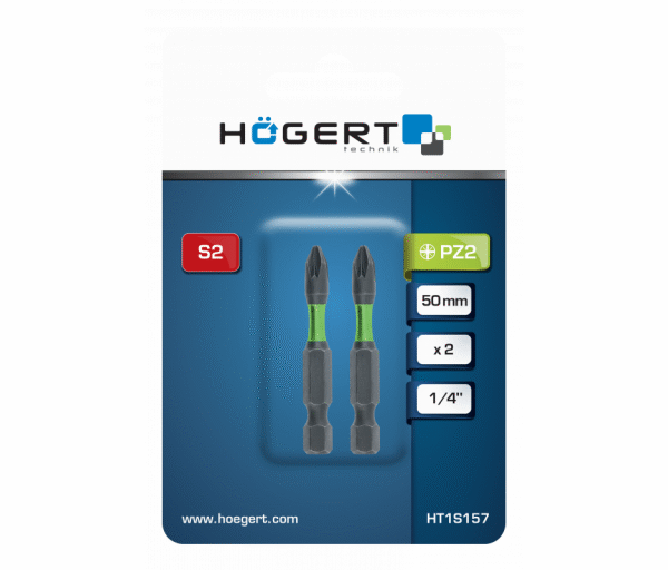 Križni bit za električne odvijače Hoegert HT1S157 PZ2 1/4" S2 50mm 2 kom